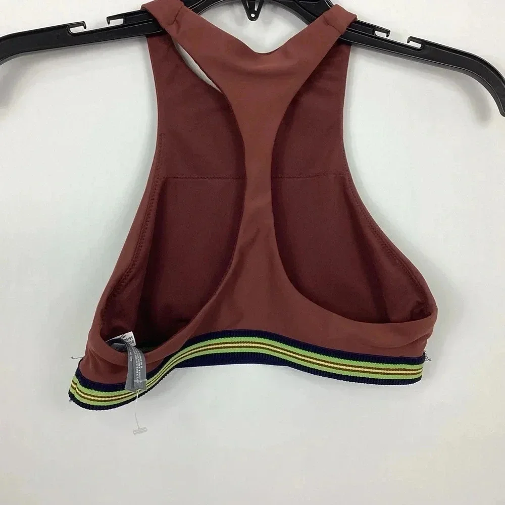 Aerie Racerback High Neck Swim Crop Top Brown